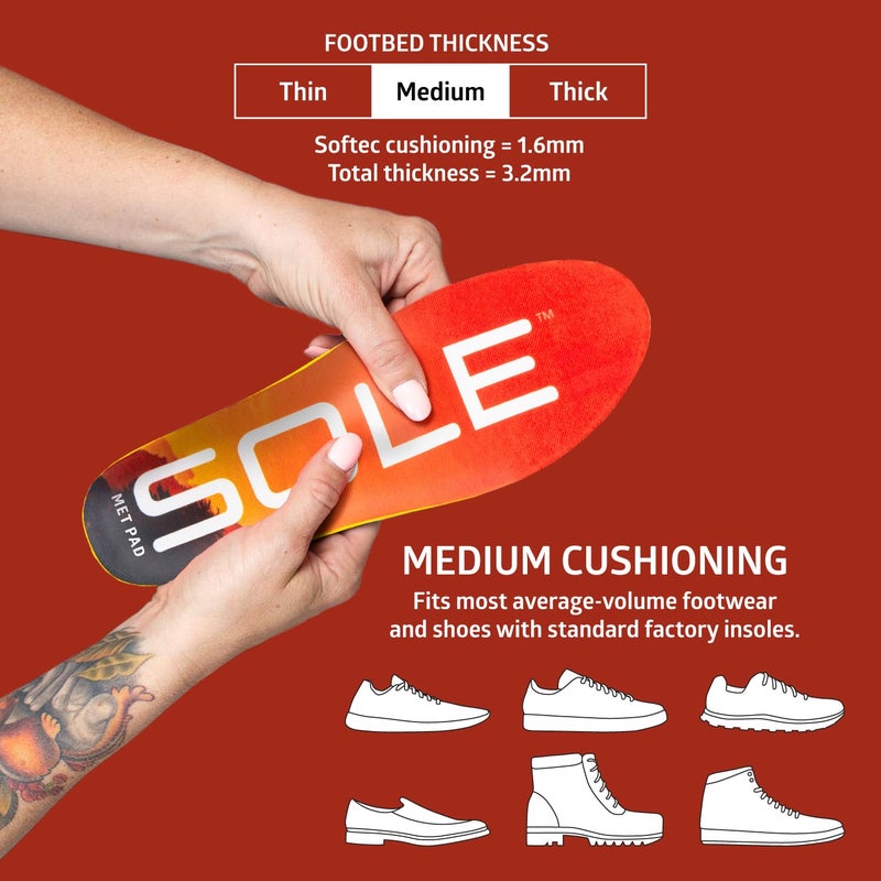 SOLE Performance Medium + Met Pad Insoles - Custom Moldable Orthotic Support for Any Arch Type, Plantar Fasciitis Relief - Mens Size 11/Womens Size 13, 1 Pair - Image 2